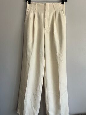 High-Waist Cream Wide-Leg Trousers